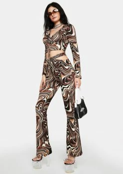 Pretty Garbage Swirl Print Peekaboo Flared Pants