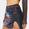 Pretty Garbage Scenic Print Mesh Slit Mini Skirt