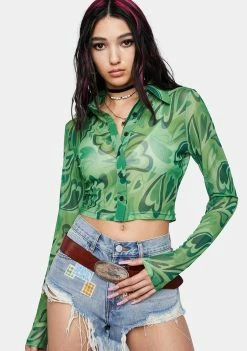 Pretty Garbage Tops Heart Mesh Crop Top