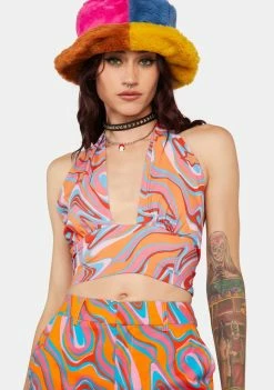 Another Girl Crop Halter Top Penny Starr Swirl Print Scarf Top