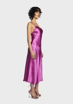 Pretty Garbage Purple Satin Back Slit Maxi Dress Dresses