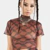 Another Girl Tops Recycled Brown Geo Mesh Crop Top