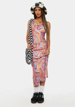 Another Girl Swirl Print Bias Cut Midi Slip Dress Midi Dresses