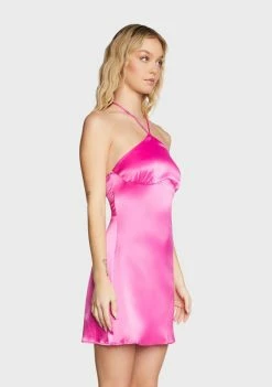 Pretty Garbage Dresses Pink Satin Halter Mini Dress