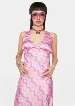 Another Girl Wavy Print Cross Back Midi Slip Dress