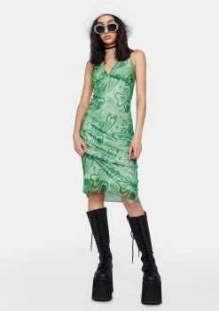 Pretty Garbage Heart Mesh Midi Dress