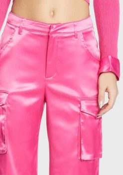 Pretty Garbage Pink Satin Cargo Pants Bottoms