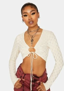 Pretty Garbage Checkered Drawstring Crop Top Tops