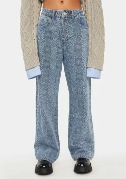 Another Girl Denim Swirl Checkerboard Jeans