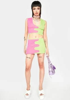 Another Girl Colorblock Wavy Knit Mini Skirt