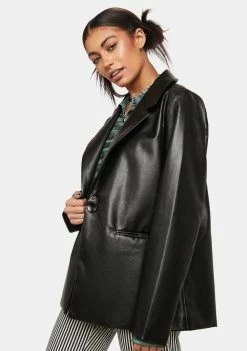 Pretty Garbage Vegan Leather Oversized Blazer