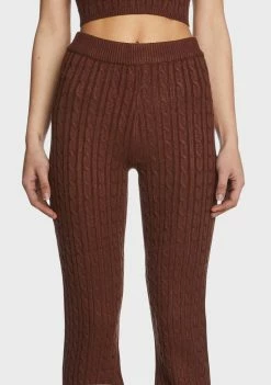 Pretty Garbage Brown Cable Knit Flare Pants Bottoms