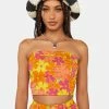 Another Girl Orange Floral Bustier Crop Top