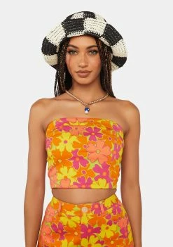 Another Girl Orange Floral Bustier Crop Top