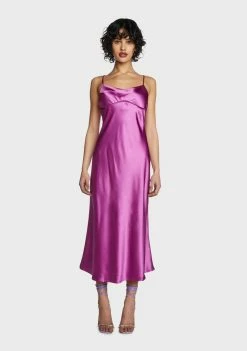Pretty Garbage Purple Satin Back Slit Maxi Dress Dresses