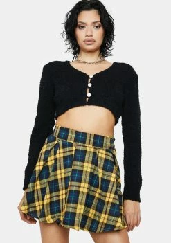 Pretty Garbage Noir Knit Cropped Long Sleeve Cardigan