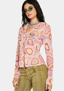 Another Girl Mesh Button Up Top