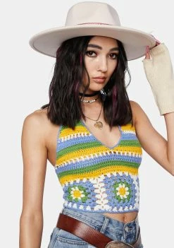 Pretty Garbage Floral Crochet Crop Top Tops
