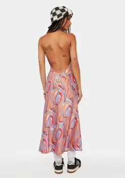 Another Girl Swirl Print Bias Cut Midi Slip Dress Midi Dresses