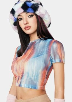 Pretty Garbage Tops Sunset Print Mesh Baby Tee