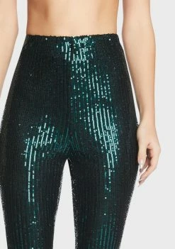 Pretty Garbage Bottoms Dark Green Sequin Flared Pants