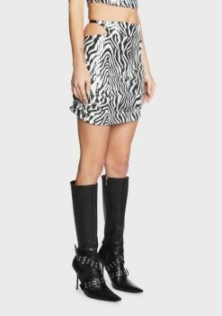 Pretty Garbage Bottoms Zebra Sequin Cut Out Mini Skirt