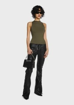 Pretty Garbage Tops Olive Round Neck Sleeveless Bodysuit