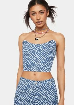 Pretty Garbage Zebra Print Denim Corset Top