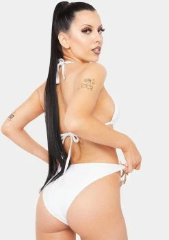 Hustler White Rhinestone Tanga Bikini Bottoms