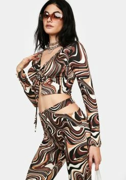 Pretty Garbage Swirl Print Ruched Slit Top Tops