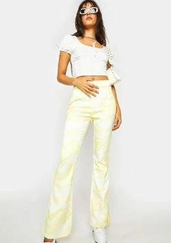 Another Girl Bottoms Lemon Psychedelic Flare Pants