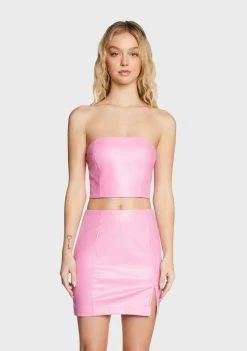 Pretty Garbage Pink Vegan Leather Tube Top Tops