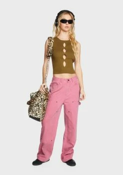 Pretty Garbage Tops Olive Cut Out Sleeveless Top