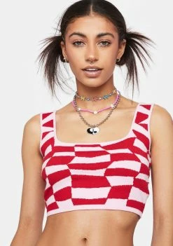 Pretty Garbage Geo Print Crop Sweater Tank Tank Crop Top