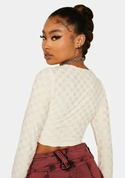 Pretty Garbage Checkered Drawstring Crop Top Tops