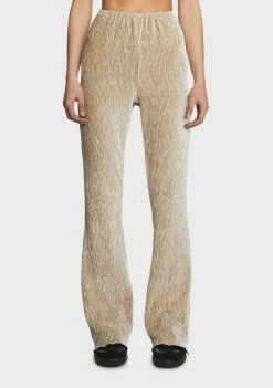 Pretty Garbage Beige Plisse Knit Flare Pants