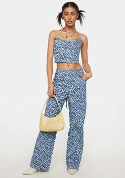 Pretty Garbage Zebra Print Denim Corset Top