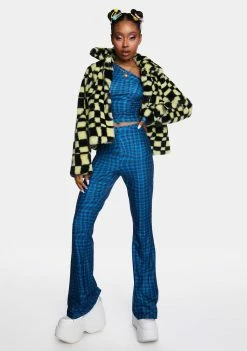 Another Girl Gene Wavy Check Crop Top Off The Shoulder Crop Top