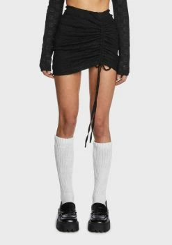 Pretty Garbage Lace Knit Ruched Mini Skirt Bottoms