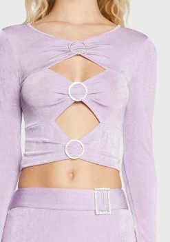 Pretty Garbage Jewel Trim Long Sleeve Top