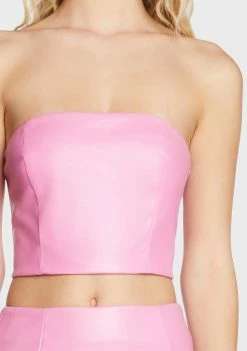 Pretty Garbage Pink Vegan Leather Tube Top Tops