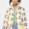 Pretty Garbage Outerwear Floral Print Faux Shearling Jacket