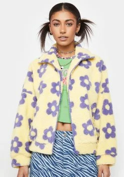 Pretty Garbage Outerwear Floral Print Faux Shearling Jacket