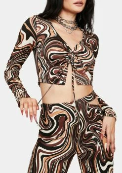 Pretty Garbage Swirl Print Ruched Slit Top Tops