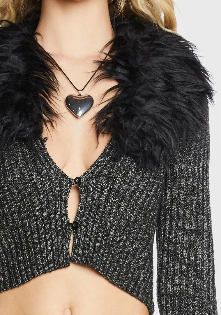 Buy π Pretty Garbage Tops Black Faux Fur Ribbed Knit Top β 4 Pretty Garbage Tops Black Faux Fur Ribbed Knit Top