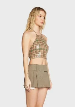 Pretty Garbage Sequin Plaid Halter Top