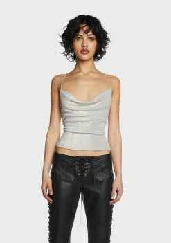Pretty Garbage Tops Metallic Cowl Neck Knit Top