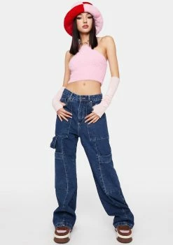 Pretty Garbage Pink Fuzzy Halter Top