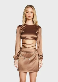 Pretty Garbage Brown Open Back Wrap Top Tops