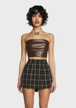 Pretty Garbage Brown Vegan Leather Tube Top